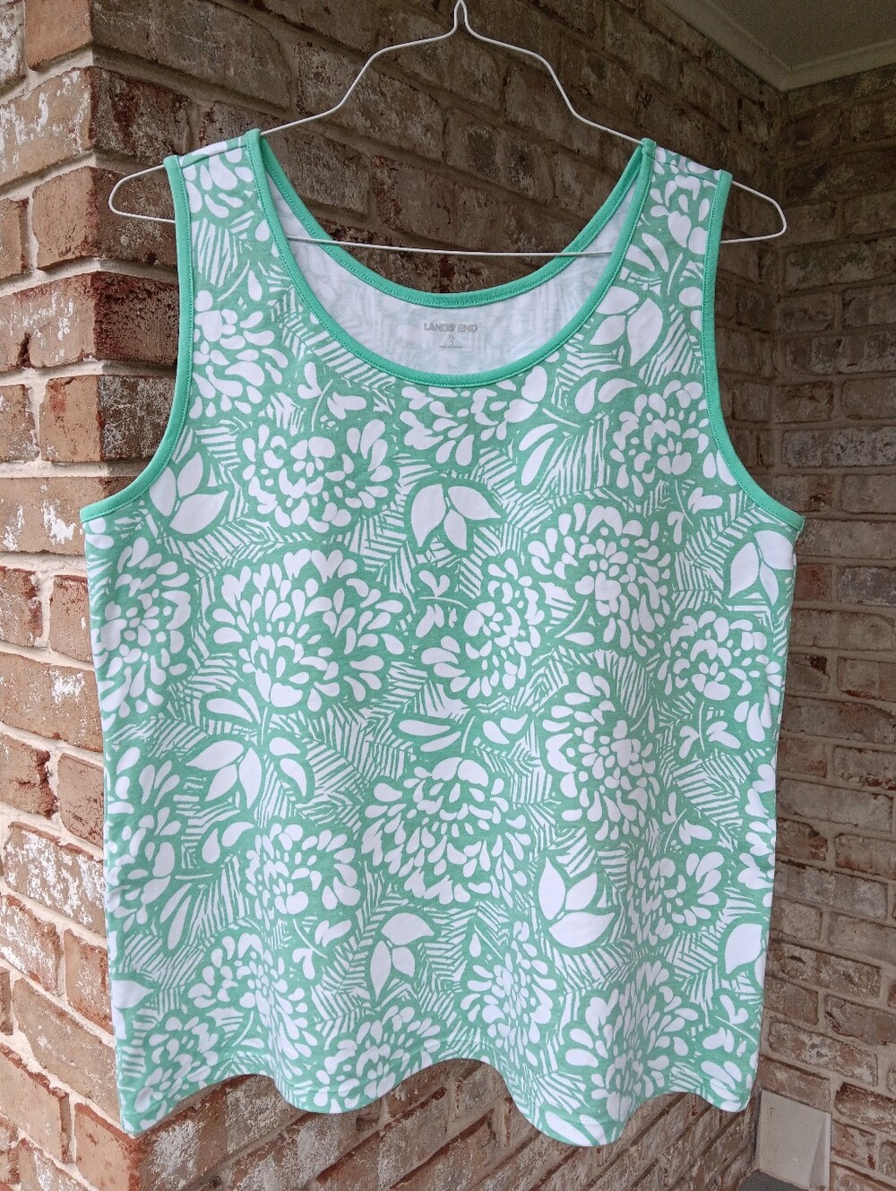 Lands' End Mint Green and White Floral Scoop Neck Tank